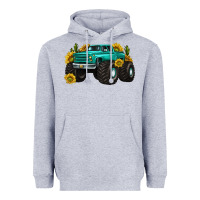 Heather Grey monster truck with sunflower western Heavyweight Hoodie - texasbilliewilder