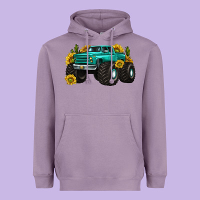 Monster Truck With Sunflower Western Heavyweight Hoodie Designed By Texasbilliewilder