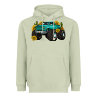 Matcha monster truck with sunflower western Heavyweight Hoodie - texasbilliewilder