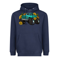 Navy monster truck with sunflower western Heavyweight Hoodie - texasbilliewilder