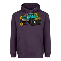 Plum monster truck with sunflower western Heavyweight Hoodie - texasbilliewilder