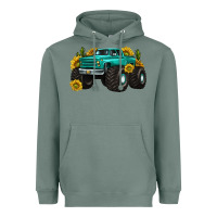 Sage monster truck with sunflower western Heavyweight Hoodie - texasbilliewilder
