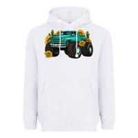 White monster truck with sunflower western Heavyweight Hoodie - texasbilliewilder