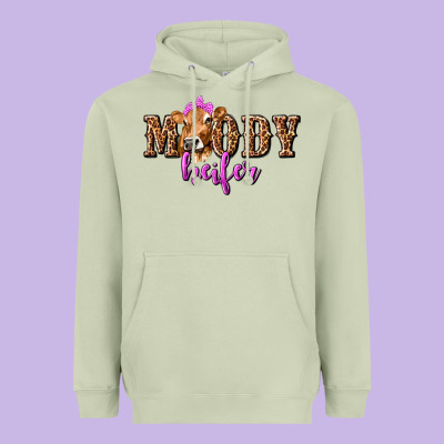 Moody Heifer With Leopard Tbw Heavyweight Hoodie Designed By Texasbilliewilder