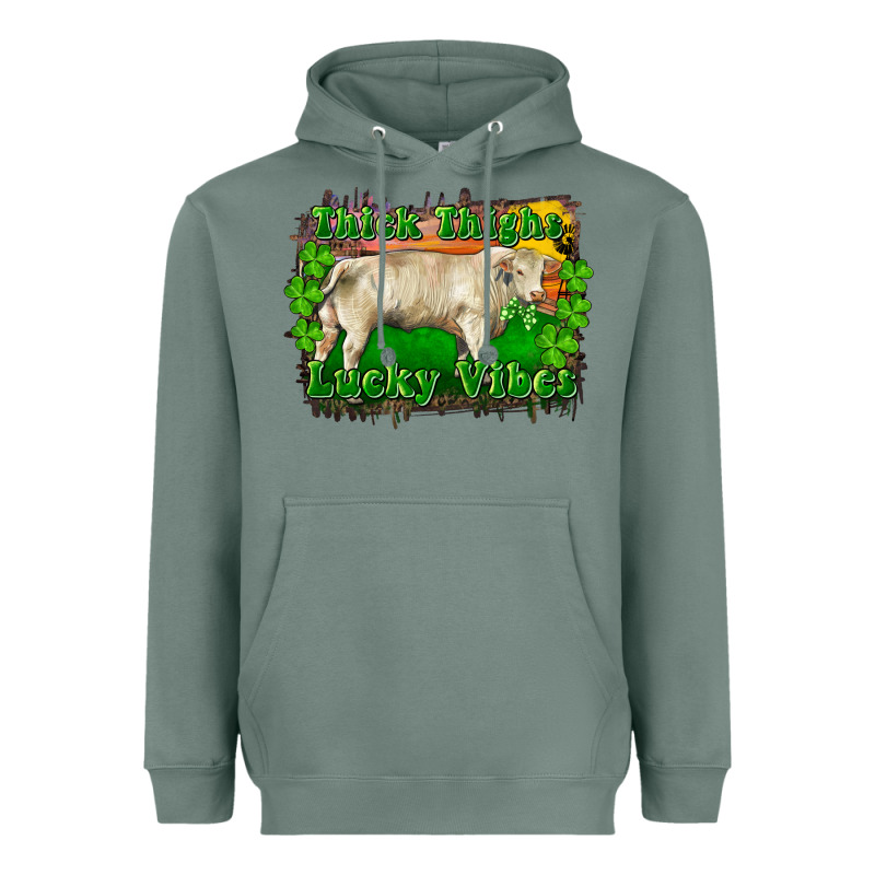 Thick Thighs Lucky Vibes Charolais Bull Heavyweight Hoodie by RanaPortraitStore | Teevron