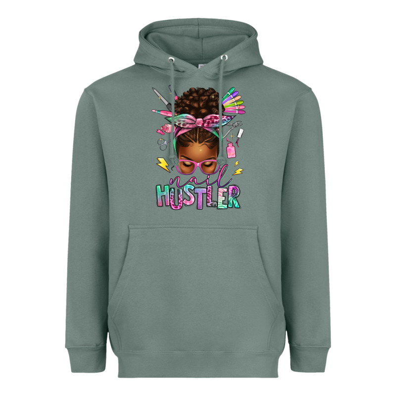Nail Hustler Afro Messy Bun Heavyweight Hoodie by texasbilliewilder | Teevron