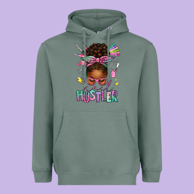Nail Hustler Afro Messy Bun Heavyweight Hoodie Designed By Texasbilliewilder