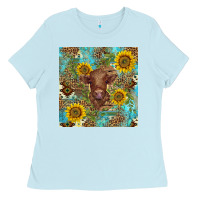 Baby Blue western highland cow Ladies Tee - BarkalooDesign