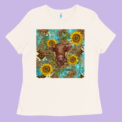 Western Highland Cow Ladies Tee Designed By Barkaloodesign