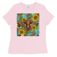 Bubblegum Pink western highland cow Ladies Tee - BarkalooDesign
