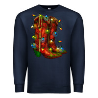 Navy christmas western boots with lights Premium Sweatshirt - RanaPortraitStore