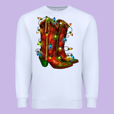 Christmas Western Boots With Lights Premium Sweatshirt Designed By Ranaportraitstore