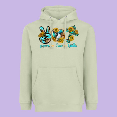 Peace Love Faith Heavyweight Hoodie Designed By Texasbilliewilder