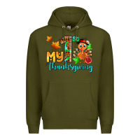 Army Green my first thanksgiving with turkey Premium Hoodie - AdoDesignShop