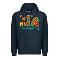 Navy my first thanksgiving with turkey Premium Hoodie - AdoDesignShop