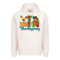 Pale Pink my first thanksgiving with turkey Premium Hoodie - AdoDesignShop