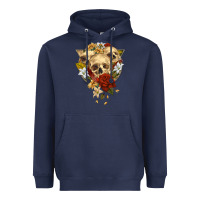 Navy Triangle Flower Skeletons Heavyweight Hoodie - RanaPortraitStore