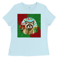 Baby Blue christmas raccoon Ladies Tee - BarkalooDesign