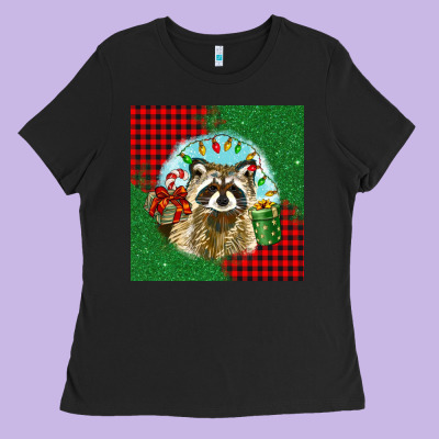 Christmas Raccoon Ladies Tee Designed By Barkaloodesign
