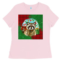 Bubblegum Pink christmas raccoon Ladies Tee - BarkalooDesign