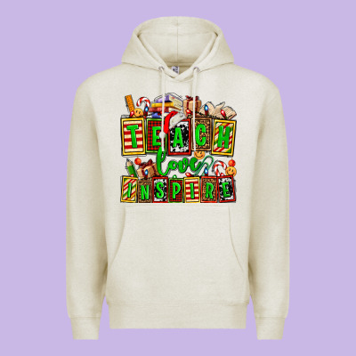 Teach Love Inspire With Christmas And Teacher Elements Premium Hoodie Designed By Adodesignshop