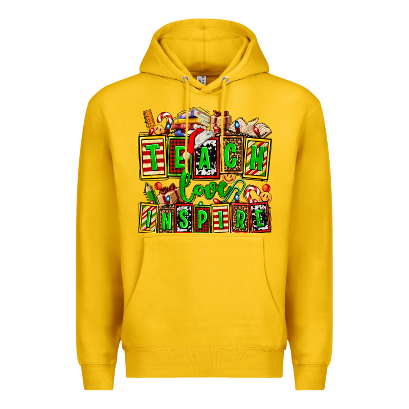 Teach Love Inspire With Christmas And Teacher Elements Premium Hoodie by AdoDesignShop | Teevron