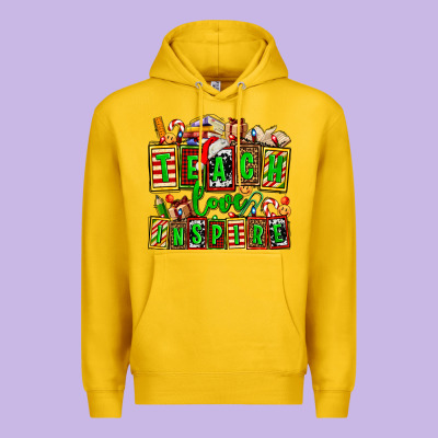 Teach Love Inspire With Christmas And Teacher Elements Premium Hoodie Designed By Adodesignshop