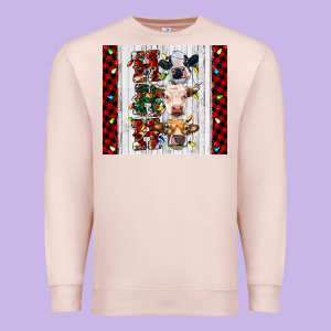 Ho Ho Ho Christmas Cow Premium Sweatshirt Designed By Ranaportraitstore