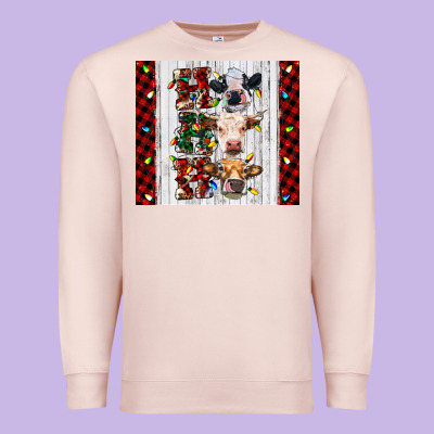 Ho Ho Ho Christmas Cow Premium Sweatshirt Designed By Ranaportraitstore
