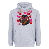 Heather Grey valentine's day  dachshund puppy Heavyweight Hoodie - RanaPortraitStore