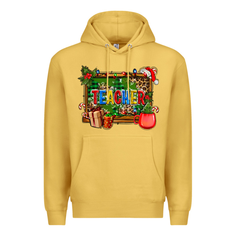 Christmas Teacher And Coffe Cup With Board Premium Hoodie by AdoDesignShop | Teevron