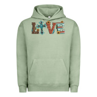 Pigment Oil Green western love with cross Urban Hoodie - Artiststas