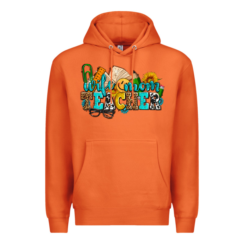 Wife Mom Teacher With Sunflowers Premium Hoodie by AdoDesignShop | Teevron