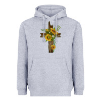Heather Grey sunflower cross Heavyweight Hoodie - texasbilliewilder