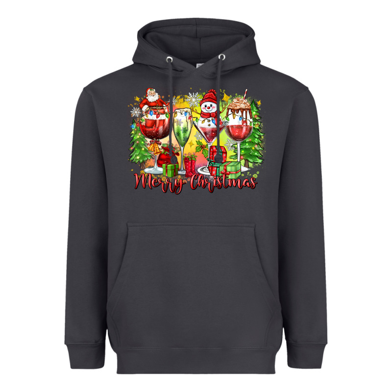 Merry Christmas Wine Glasses Heavyweight Hoodie by Zillion Design Studio | Teevron