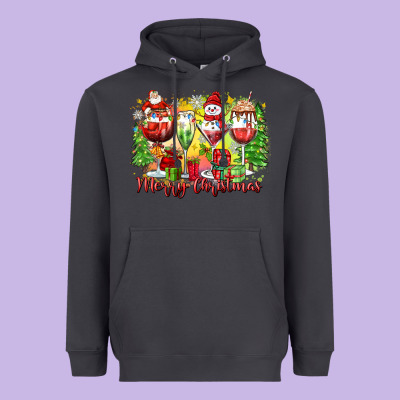 Merry Christmas Wine Glasses Heavyweight Hoodie Designed By Zillion Design Studio