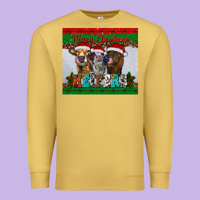 Merry Christmas Heifers Premium Sweatshirt Designed By Ranaportraitstore
