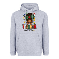 Heather Grey teacher life afro messy bun Heavyweight Hoodie - texasbilliewilder