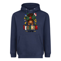 Navy teacher life afro messy bun Heavyweight Hoodie - texasbilliewilder