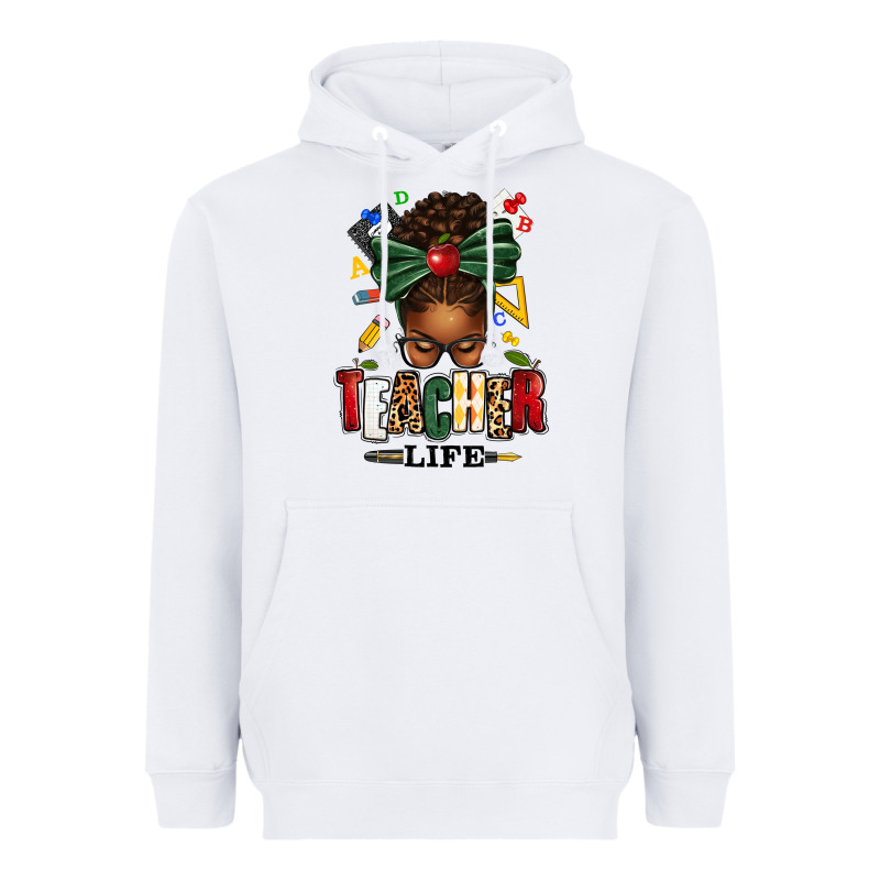 Teacher Life Afro Messy Bun Heavyweight Hoodie by texasbilliewilder | Teevron