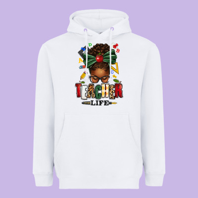Teacher Life Afro Messy Bun Heavyweight Hoodie Designed By Texasbilliewilder