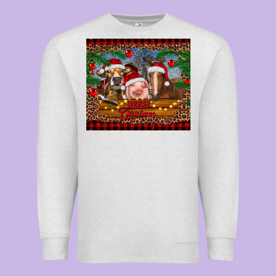 Merry Christmas Cow Pig And Horse Premium Sweatshirt Designed By Ranaportraitstore