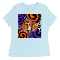Baby Blue halloween bull skull Ladies Tee - BarkalooDesign