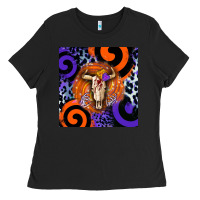 Black halloween bull skull Ladies Tee - BarkalooDesign