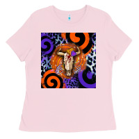 Bubblegum Pink halloween bull skull Ladies Tee - BarkalooDesign