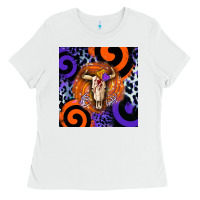 White halloween bull skull Ladies Tee - BarkalooDesign