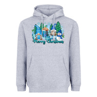 Heather Grey merry christmas snowman gnomes Heavyweight Hoodie - Zillion Design Studio