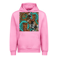Fuchsia Pink cowboy boot and gemstone Urban Hoodie - BundleAndBundleShop