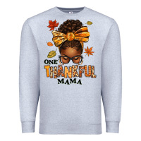 Heather Grey one thankful mama afro messy bun Premium Sweatshirt - texasbilliewilder