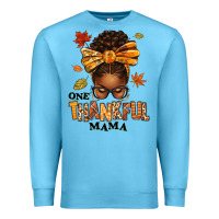 Ocean Blue one thankful mama afro messy bun Premium Sweatshirt - texasbilliewilder